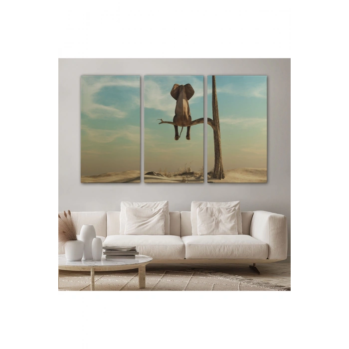 Ağaç Dalında Oturan Fil Dekoratif Kanvas Tablo 1171