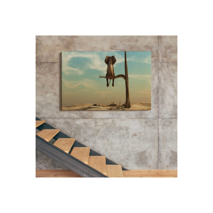 Ağaç Dalında Oturan Fil Dekoratif Kanvas Tablo 1171