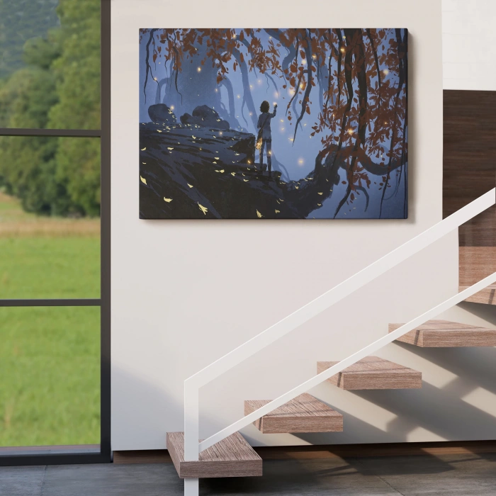 Ağaçlardan Düşen Parlak Yaprakları Toplayan Kadın Tablosu-1243