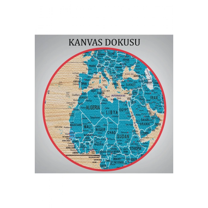 Ahşap Görünümlü Dünya Haritası Ayrıntılı ve Dekoratif Kanvas Tablo 1789