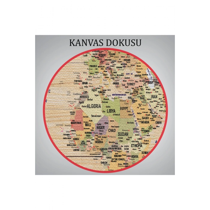Ahşap Görünümlü Dünya Haritası Ayrıntılı ve Dekoratif Kanvas Tablo 1803