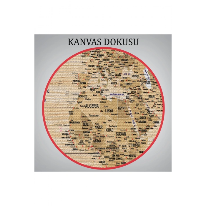 Ahşap Görünümlü Dünya Haritası Ayrıntılı ve Dekoratif Kanvas Tablo 1810