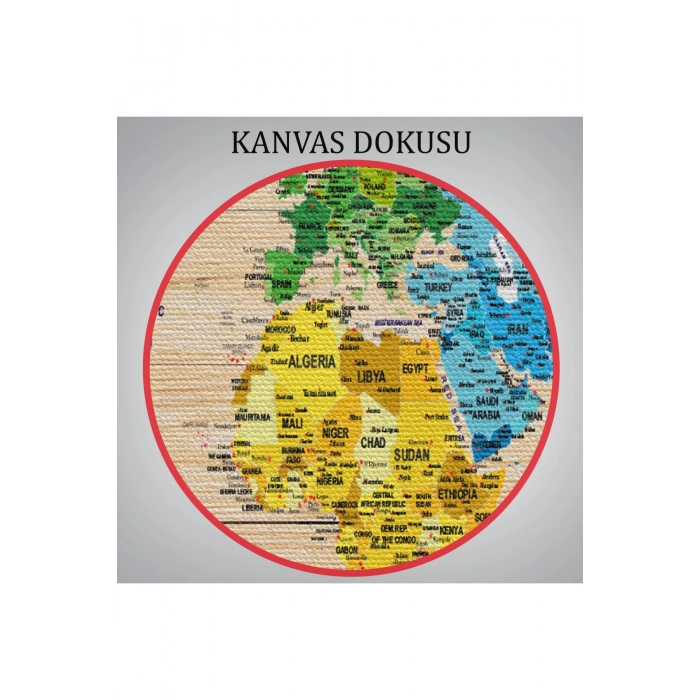 Ahşap Görünümlü Dünya Haritası Ayrıntılı ve Dekoratif Kanvas Tablo 1812