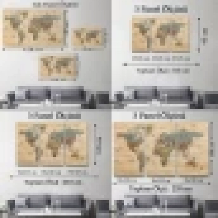 Ahşap Görünümlü Dünya Haritası Ayrıntılı ve Dekoratif Kanvas Tablo 1813