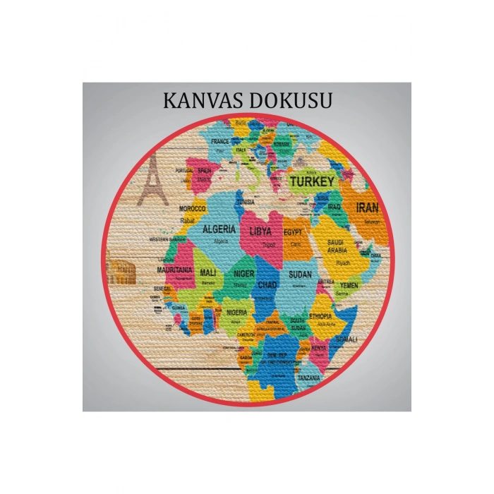 Ahşap Görünümlü Dünya Haritası Dekoratif Kanvas Tablo 2097