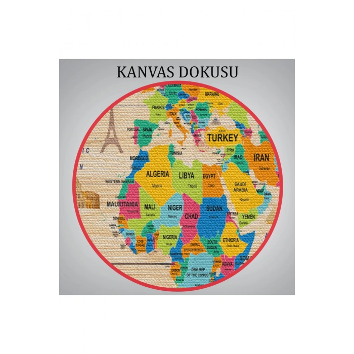 Ahşap Görünümlü Dünya Haritası Dekoratif Kanvas Tablo 2099