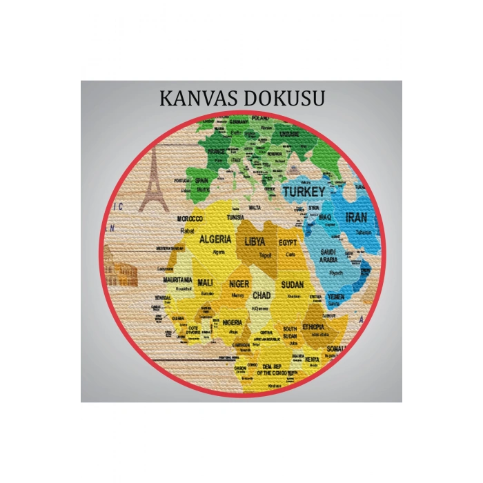 Ahşap Görünümlü Dünya Haritası Dekoratif Kanvas Tablo 2107