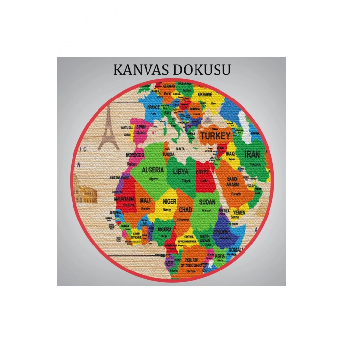Ahşap Görünümlü Dünya Haritası Dekoratif Kanvas Tablo 2111