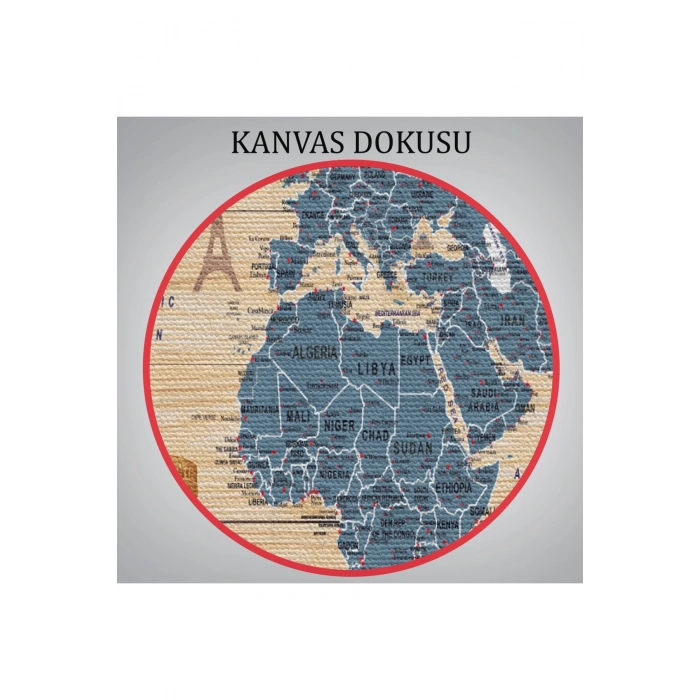 Ahşap Görünümlü Dünya Haritası Sembollü Eğitici Dekoratif Kanvas Tablo 2912