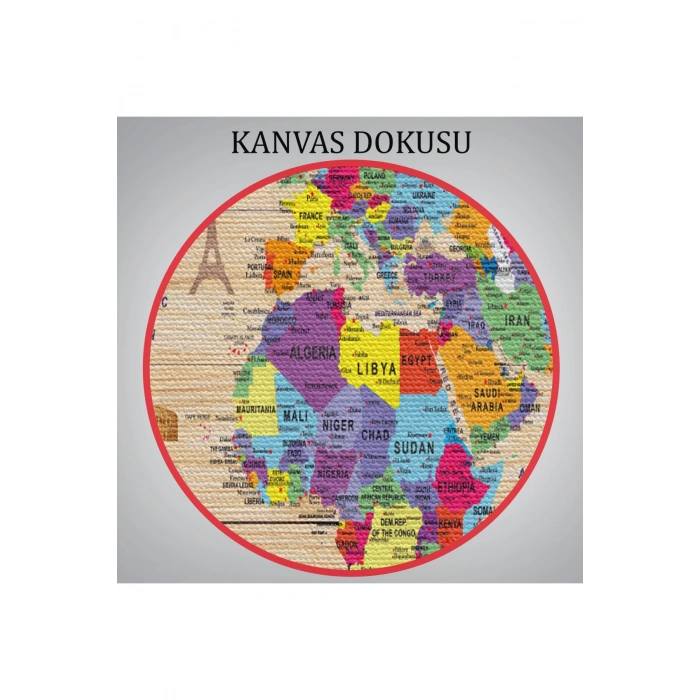 Ahşap Görünümlü Dünya Haritası Sembollü Eğitici ve Öğretici Dekoratif Kanvas Tablo 2904