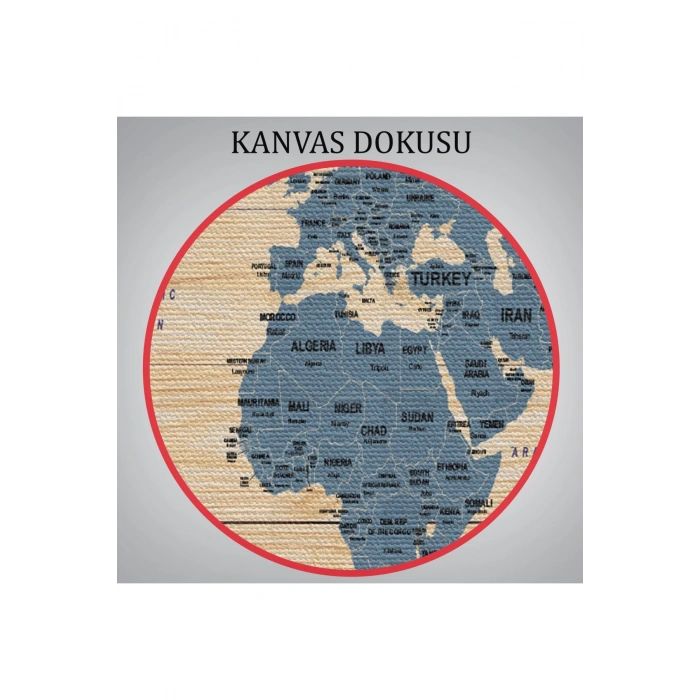 Ahşap Görünümlü Dünya Haritası Ülke Başkentli Kanvas Tablo 1843