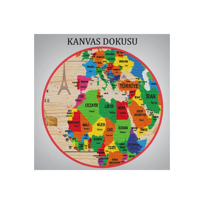 Ahşap Görünümlü Türkçe Dünya Haritası Dekoratif Kanvas Tablo 2110