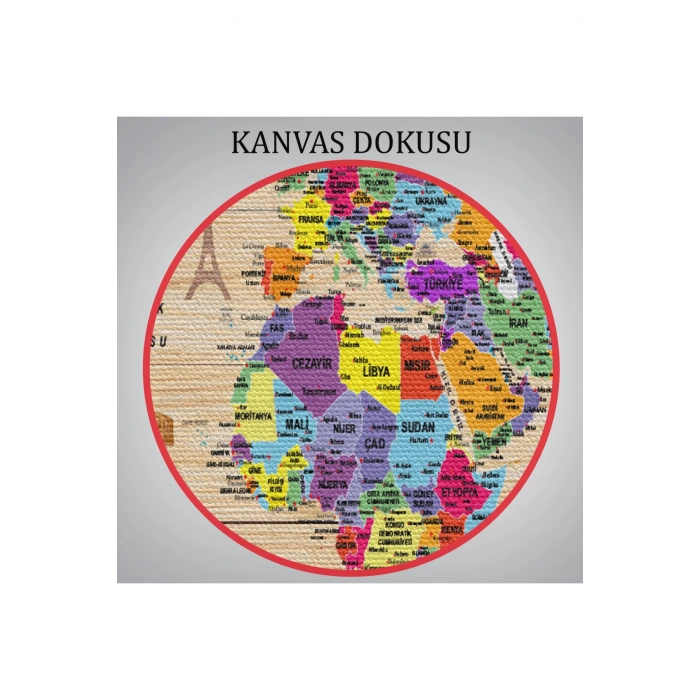 Ahşap Görünümlü Türkçe Dünya Haritası Sembollü Eğitici Dekoratif Kanvas Tablo 2905