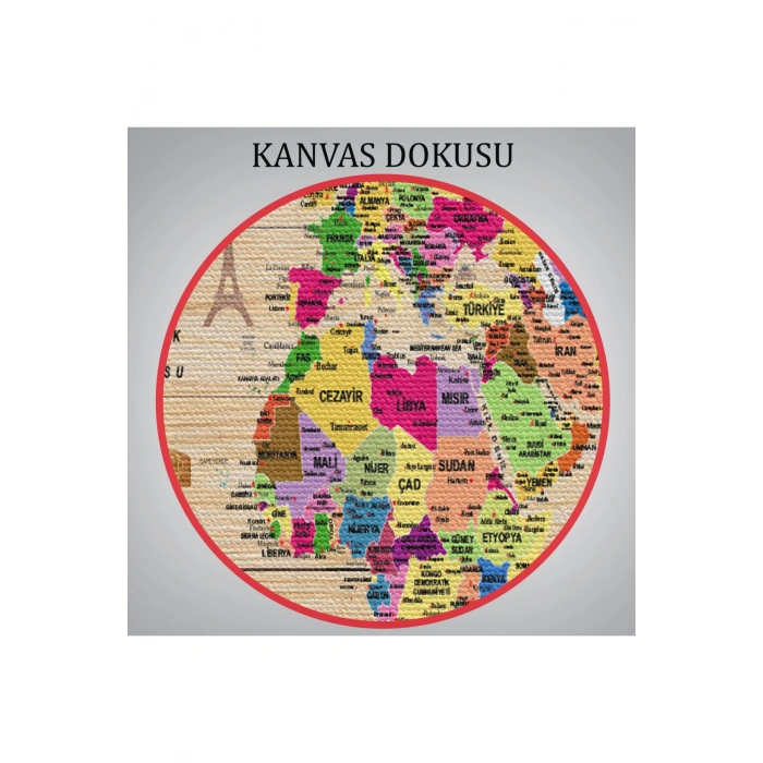 Ahşap Görünümlü Türkçe Dünya Haritası Sembollü Eğitici Dekoratif Kanvas Tablo 2911