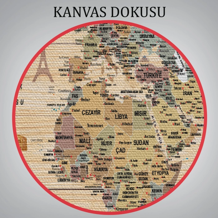 Ahşap Görünümlü Türkçe Dünya Haritası Sembollü Eğitici Dekoratif Kanvas Tablo 2951