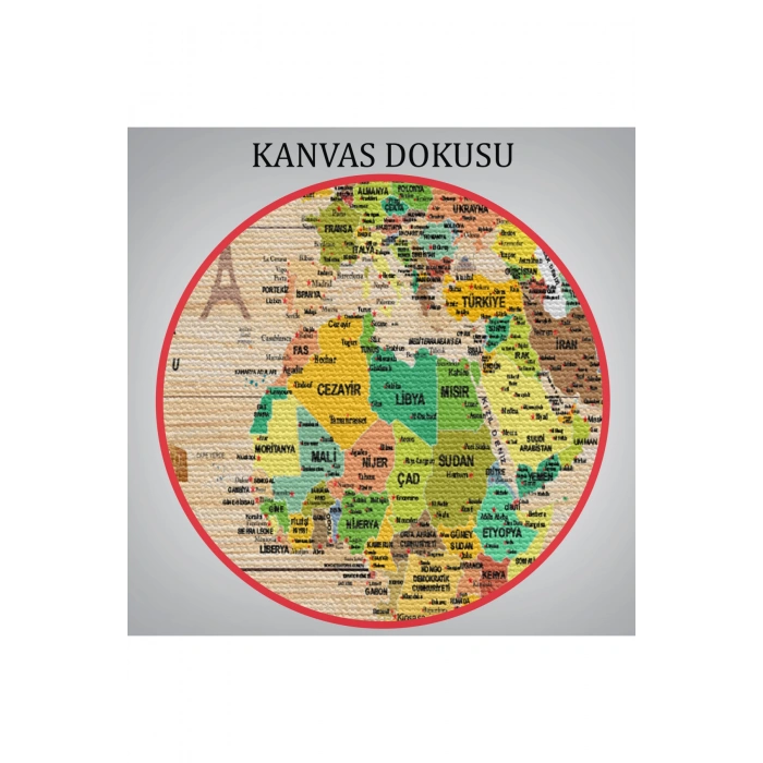 Ahşap Görünümlü Türkçe Dünya Haritası Sembollü Eğitici Kanvas Tablo 2947