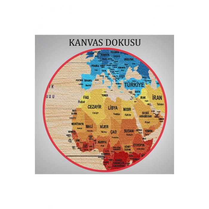 Ahşap Görünümlü Türkçe Dünya Haritası Ülke Başkentli Kanvas Tablo 1820