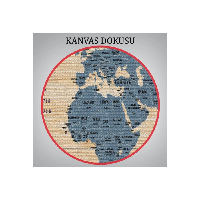 Ahşap Görünümlü Türkçe Dünya Haritası Ülke Başkentli Kanvas Tablo 1842