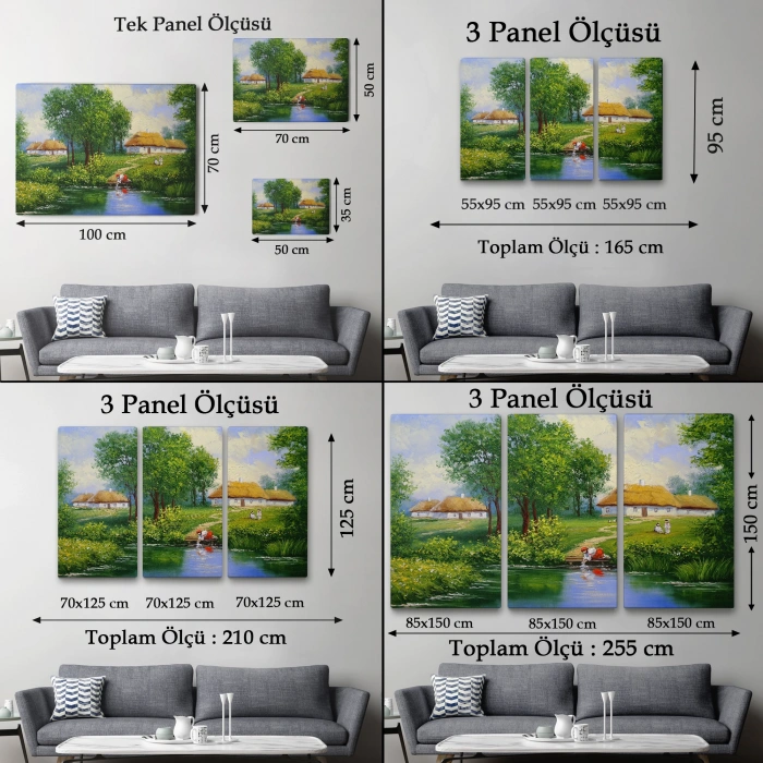 Akarsudan Su Dolduran Kadın Yağlıboya Görünüm Dekoratif Kanvas Duvar Tablosu-3551