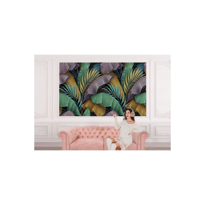 Altın Detaylı Tropical Yapraklar Desenli Duvar Kağıdı-5628