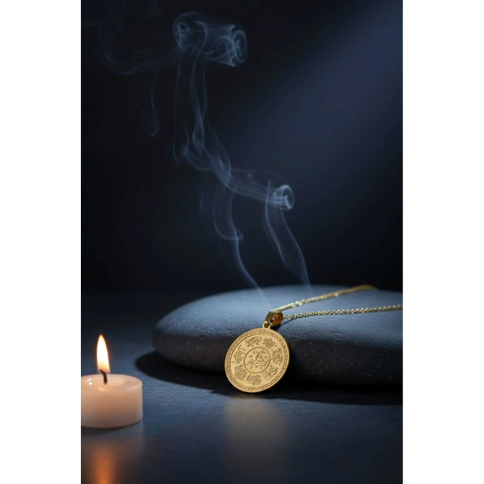 Altın Renk Ashab-ı Kehf Kıtmır Çelik Kolye Paslanmaz Zincir Kararmaz