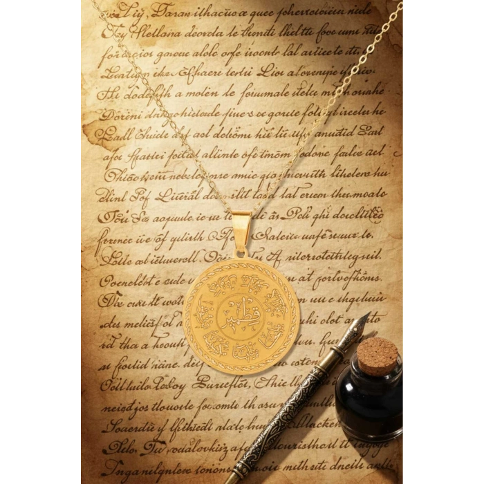 Altın Renk Ashab-ı Kehf Kıtmır Çelik Kolye Paslanmaz Zincir Kararmaz