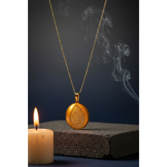 Altın Renk İlâhe Ente Maksûdî Çelik Kolye Paslanmaz Zincir Kararmaz
