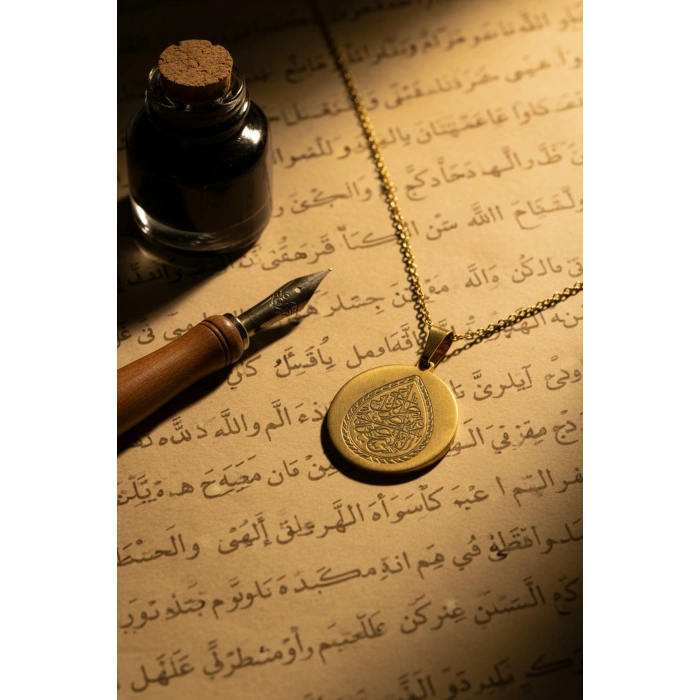 Altın Renk İlâhe Ente Maksûdî Çelik Kolye Paslanmaz Zincir Kararmaz