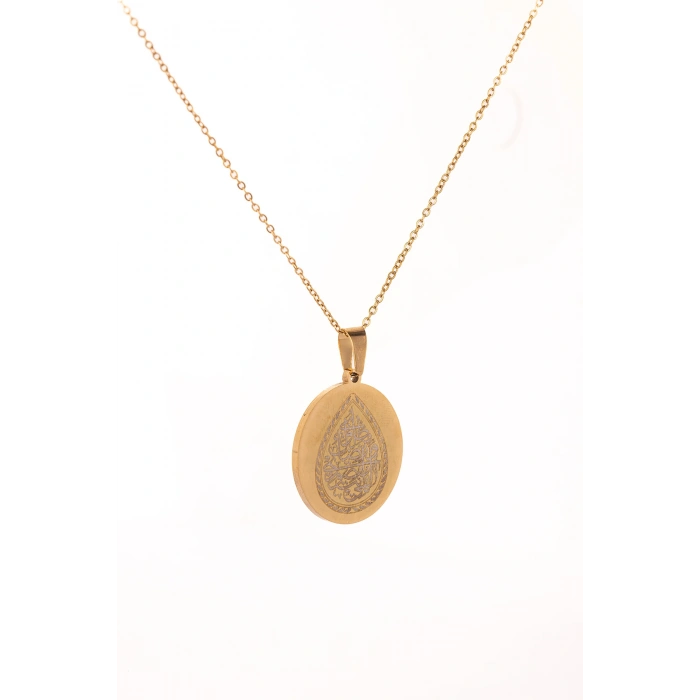 Altın Renk İlâhe Ente Maksûdî Çelik Kolye Paslanmaz Zincir Kararmaz