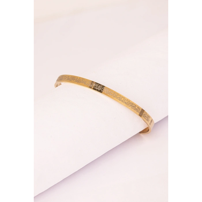 Altın Renk Unisex Ayetel Kürsi Nalı Şerif Yazılı Çelik Bileklik Ayarlanabilir Paslanmaz Kararmaz