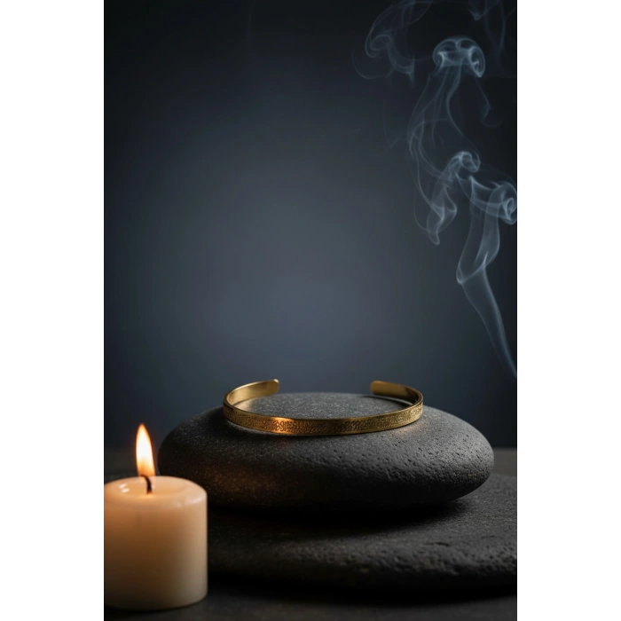 Altın Renk Unisex Ayetel Kürsi Nalı Şerif Yazılı Çelik Bileklik Ayarlanabilir Paslanmaz Kararmaz