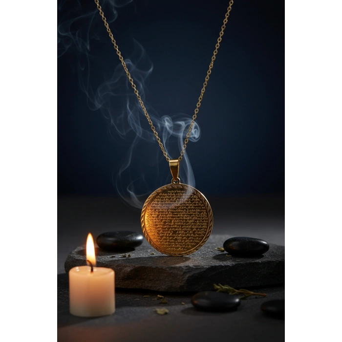 Altın Vakıa Suresi Yazılı Çelik Kolye Kararmaz Paslanmaz Zincirli Unisex Kolye