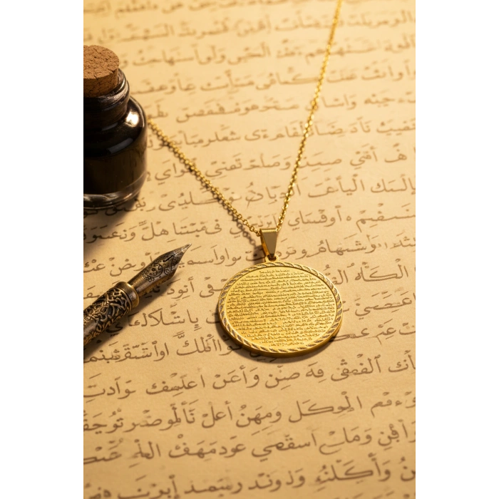 Altın Vakıa Suresi Yazılı Çelik Kolye Kararmaz Paslanmaz Zincirli Unisex Kolye