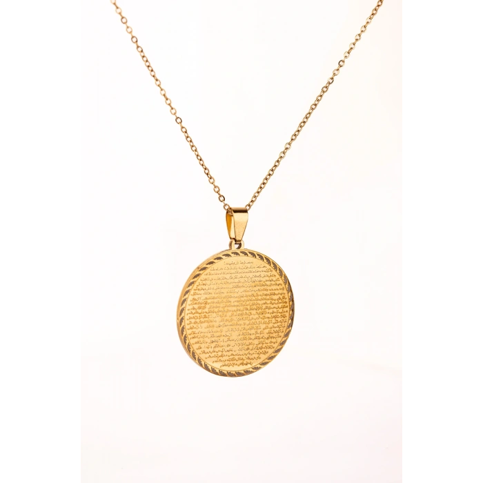 Altın Vakıa Suresi Yazılı Çelik Kolye Kararmaz Paslanmaz Zincirli Unisex Kolye