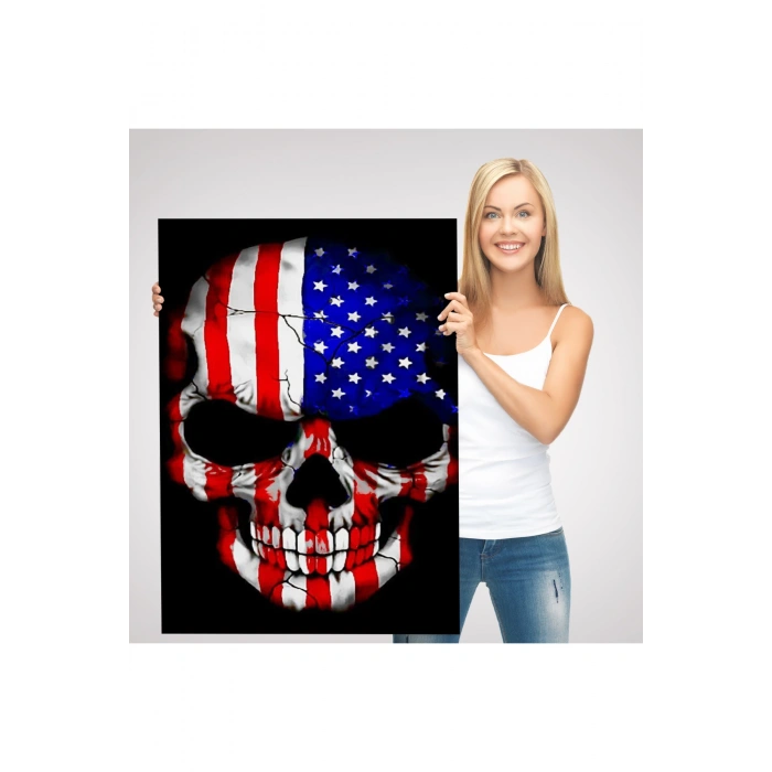 Amerika Bayrağı ve Kurukafa Dekoratif Duvar Tablosu-6356