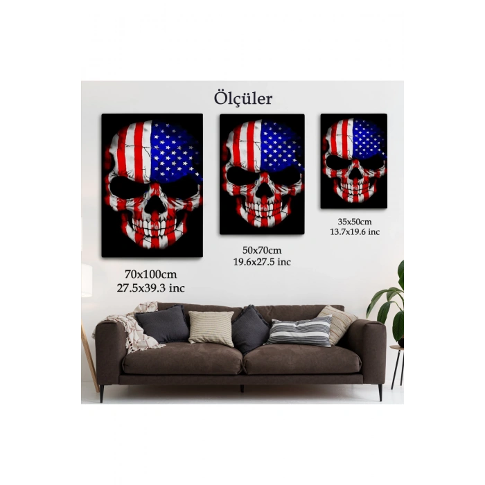 Amerika Bayrağı ve Kurukafa Dekoratif Duvar Tablosu-6356