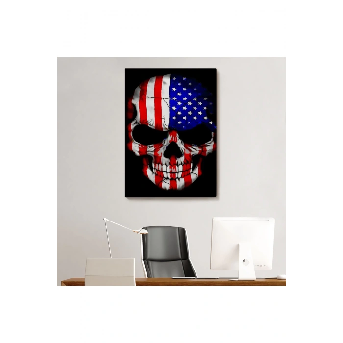 Amerika Bayrağı ve Kurukafa Dekoratif Duvar Tablosu-6356