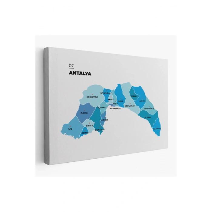 Antalya   İli ve İlçeler Haritası  Dekoratif Kanvas Tablo 1267