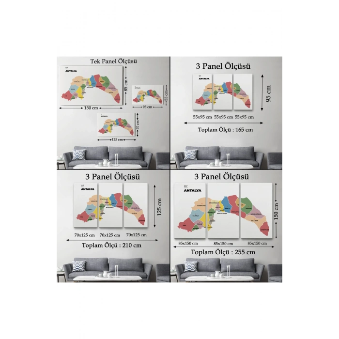 Antalya   İli ve İlçeler Haritası  Dekoratif Kanvas Tablo 1268