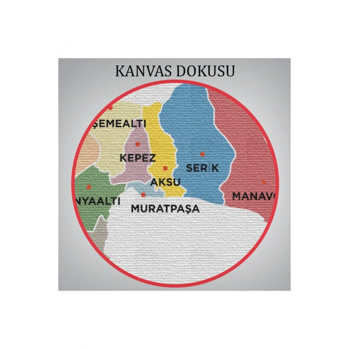 Antalya   İli ve İlçeler Haritası  Dekoratif Kanvas Tablo 1268