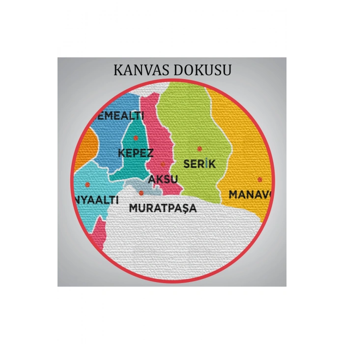 Antalya   İli ve İlçeler Haritası  Dekoratif Kanvas Tablo 1269