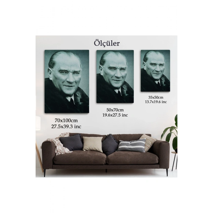 Atatürk Portre Tablosu Mustafa Kemal Atatürk Dikdörtgen Dekoratif Kanvas Tablo-CG-57