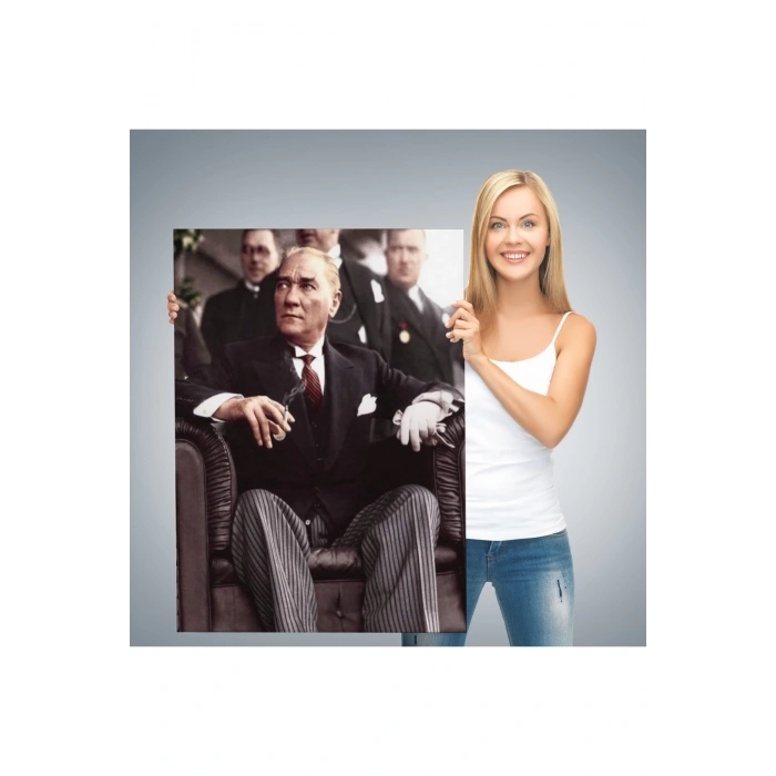 Atatürk Portre Tablosu Mustafa Kemal Atatürk Dikdörtgen Dekoratif Kanvas Tablo-CH-58