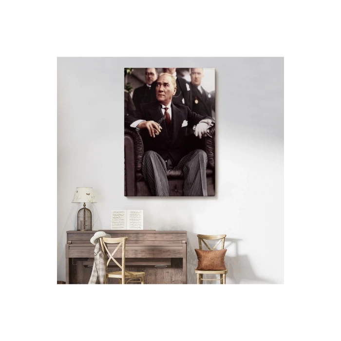 Atatürk Portre Tablosu Mustafa Kemal Atatürk Dikdörtgen Dekoratif Kanvas Tablo-CH-58
