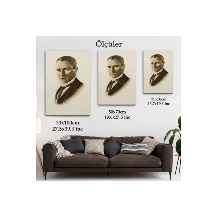 Atatürk Portre Tablosu Mustafa Kemal Atatürk Dikdörtgen Dekoratif Kanvas Tablo-CI-59