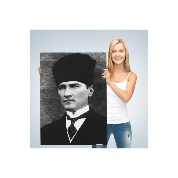 Atatürk Portre Tablosu Mustafa Kemal Atatürk Dikdörtgen Dekoratif Kanvas Tablo-CJ-60