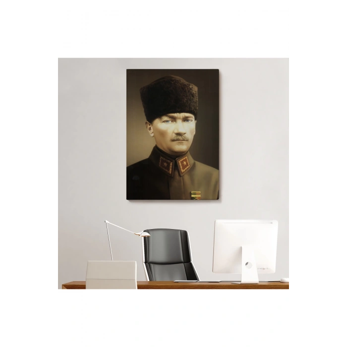 Atatürk Portre Tablosu Mustafa Kemal Atatürk Dikdörtgen Dekoratif Kanvas Tablo-CK-61
