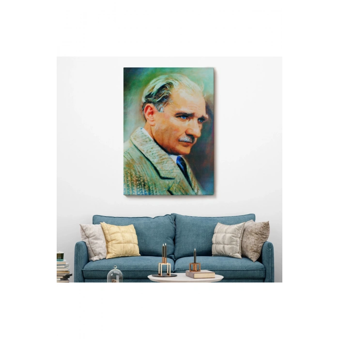 Atatürk Portre Tablosu Mustafa Kemal Atatürk Dikdörtgen Dekoratif Kanvas Tablo-CL-62