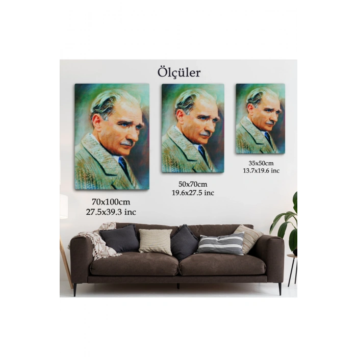 Atatürk Portre Tablosu Mustafa Kemal Atatürk Dikdörtgen Dekoratif Kanvas Tablo-CL-62