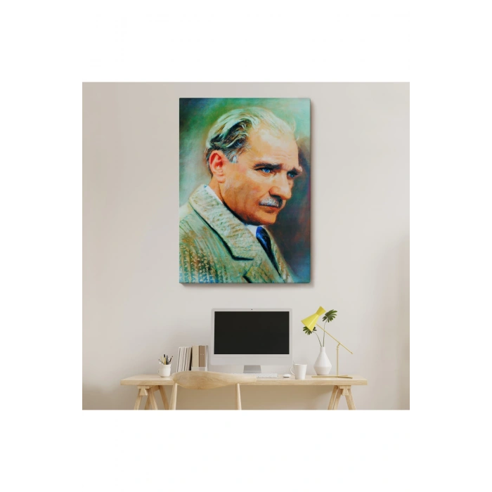 Atatürk Portre Tablosu Mustafa Kemal Atatürk Dikdörtgen Dekoratif Kanvas Tablo-CL-62
